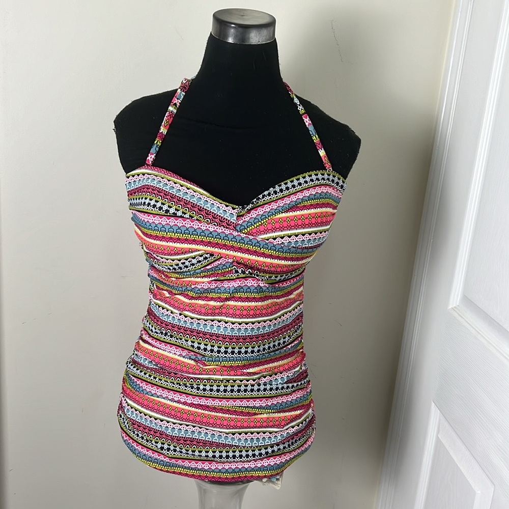 Anne Cole Stripes Twist Bandeau Beach Tankini Top Size XL